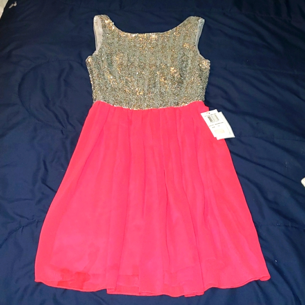 A B.Darlin Dress its neon watermelon and silver size: 1/2